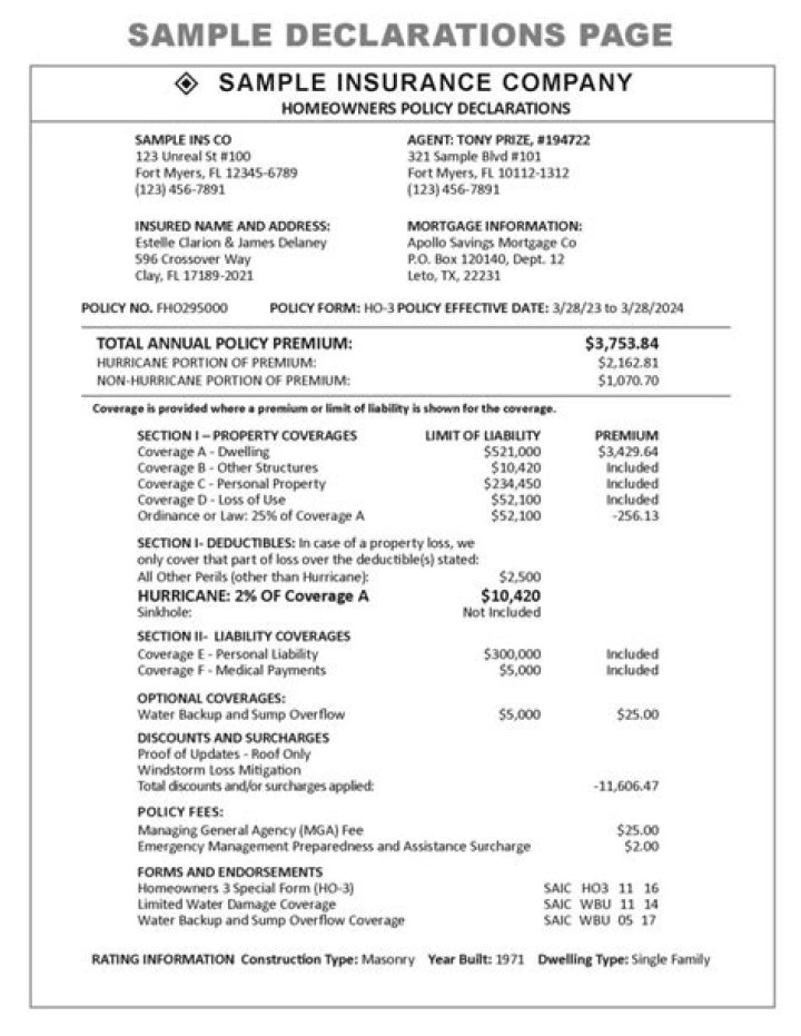 Is insurance declaration page same as binder?
